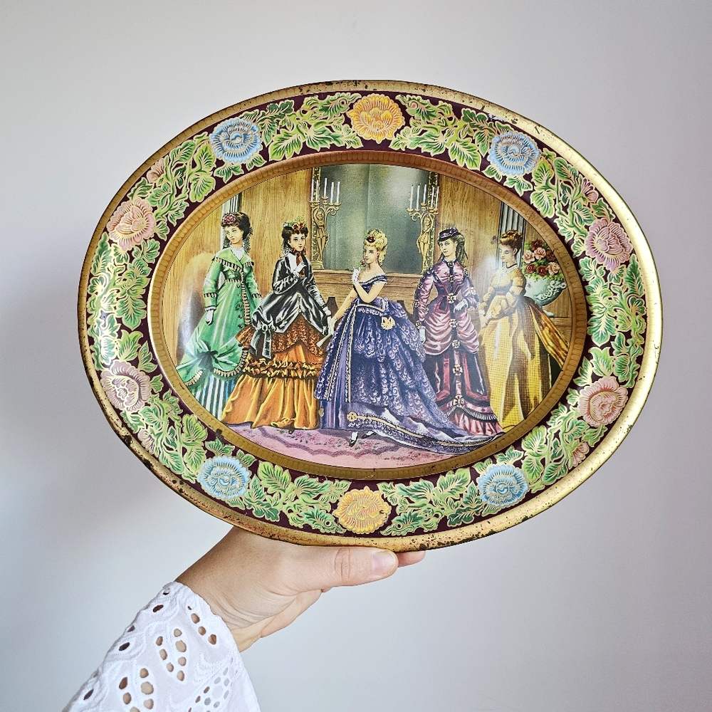 Vintage Daher Decorated Ware Oval Metal Tray Victorian Ladies – Made in England